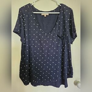 Philosophy vneck tee 3X navy blue with white polka dots